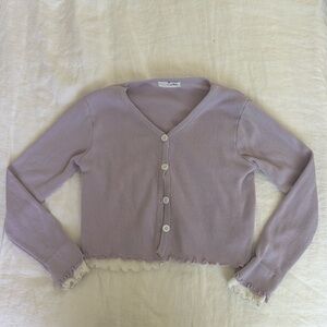 Coquette lettuce trim ruffle white and iliac crop cardigan